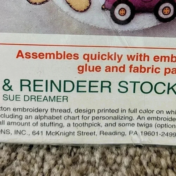 Sunset Felt Applique‎ Kit Santa Reindeer Stocking DIY 15" 1994 New Sealed - Picture 2 of 4